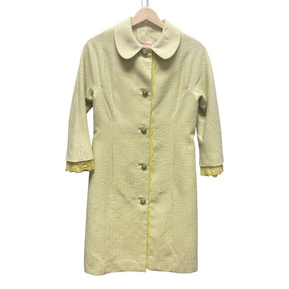 Dolce & Gabbana Spring Green & White Textured Lace Trimmed Coat - Picture 1 of 10